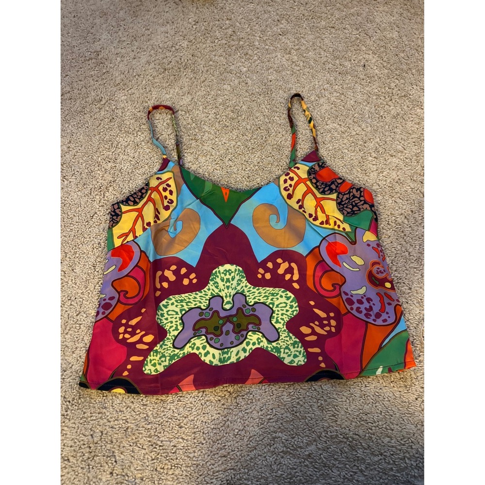 RIVIR 70s print retro camisole tank‎ top silky Size Small